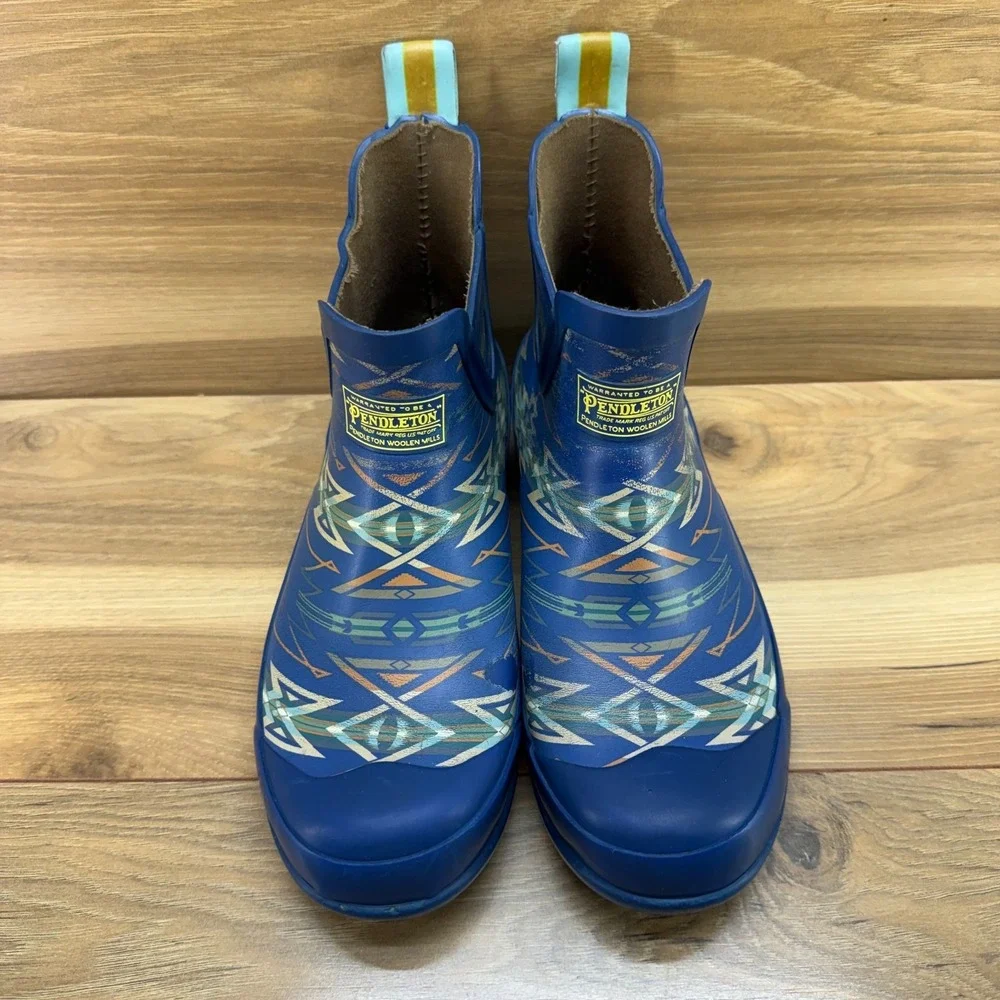 Pendelton Chelsea Rain Boots Womens 7 Blue South Western Native Boho Print